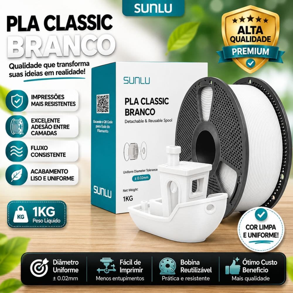 Filamento SUNLU PLA Classic 1KG 1,75mm | Impressão 3D Sem Entupimento | Qualidade Premium