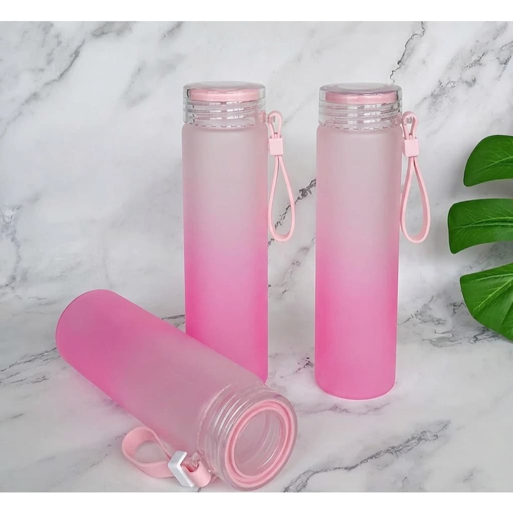 Garrafa de Água de Vidro Fosco 400ml Rosa Bonita Estilosa