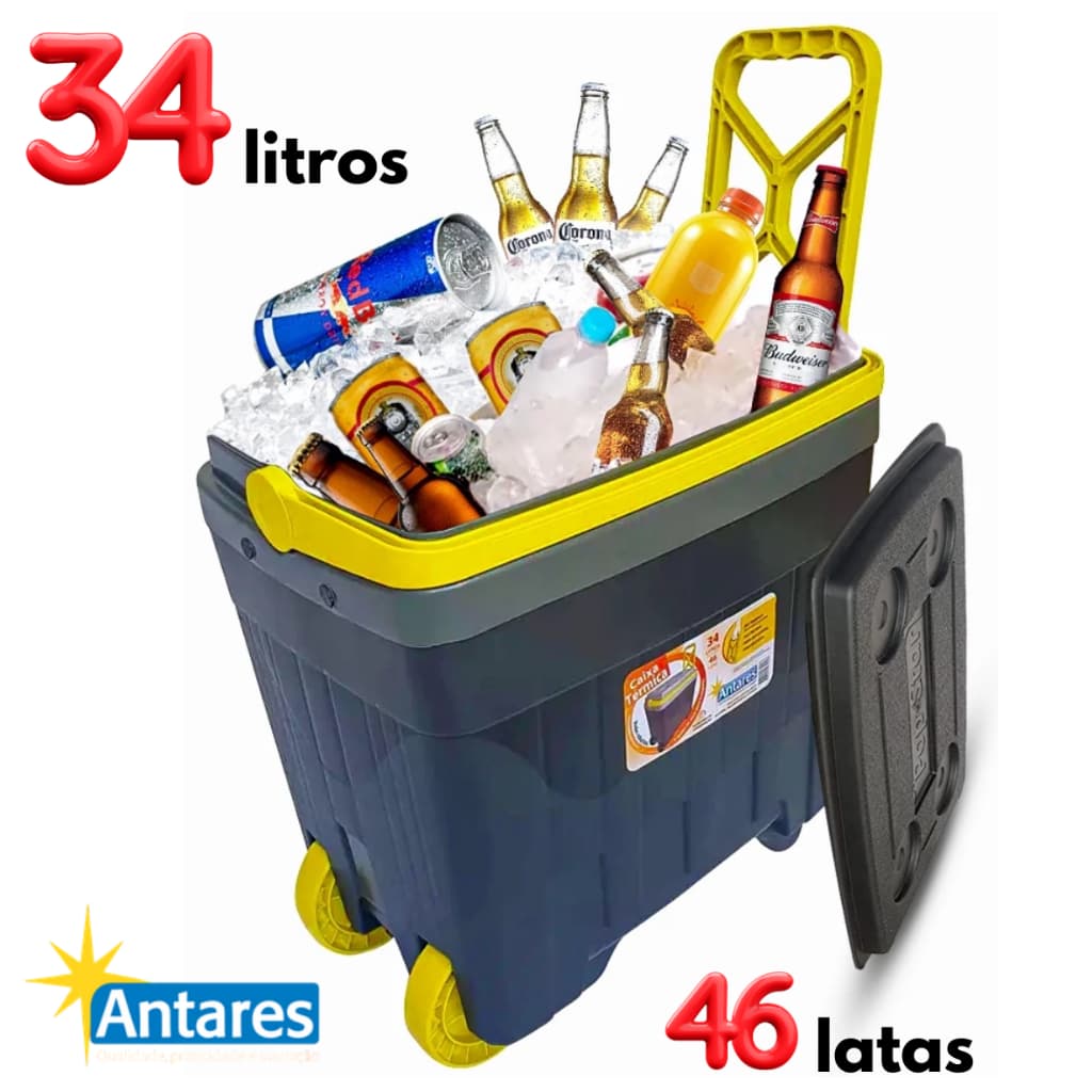 CAIXA TÉRMICA 34L | 46 LATAS COOLER COM RODAS REFORÇADAS - CAMPING, SÍTIO, PRAIA - ENVIO IMEDIATO
