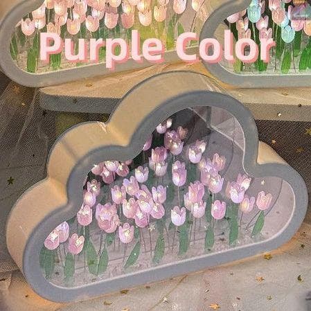 Espelho Tulipa Luz LED Flor Mar DIY Presente Noturna Nuvem