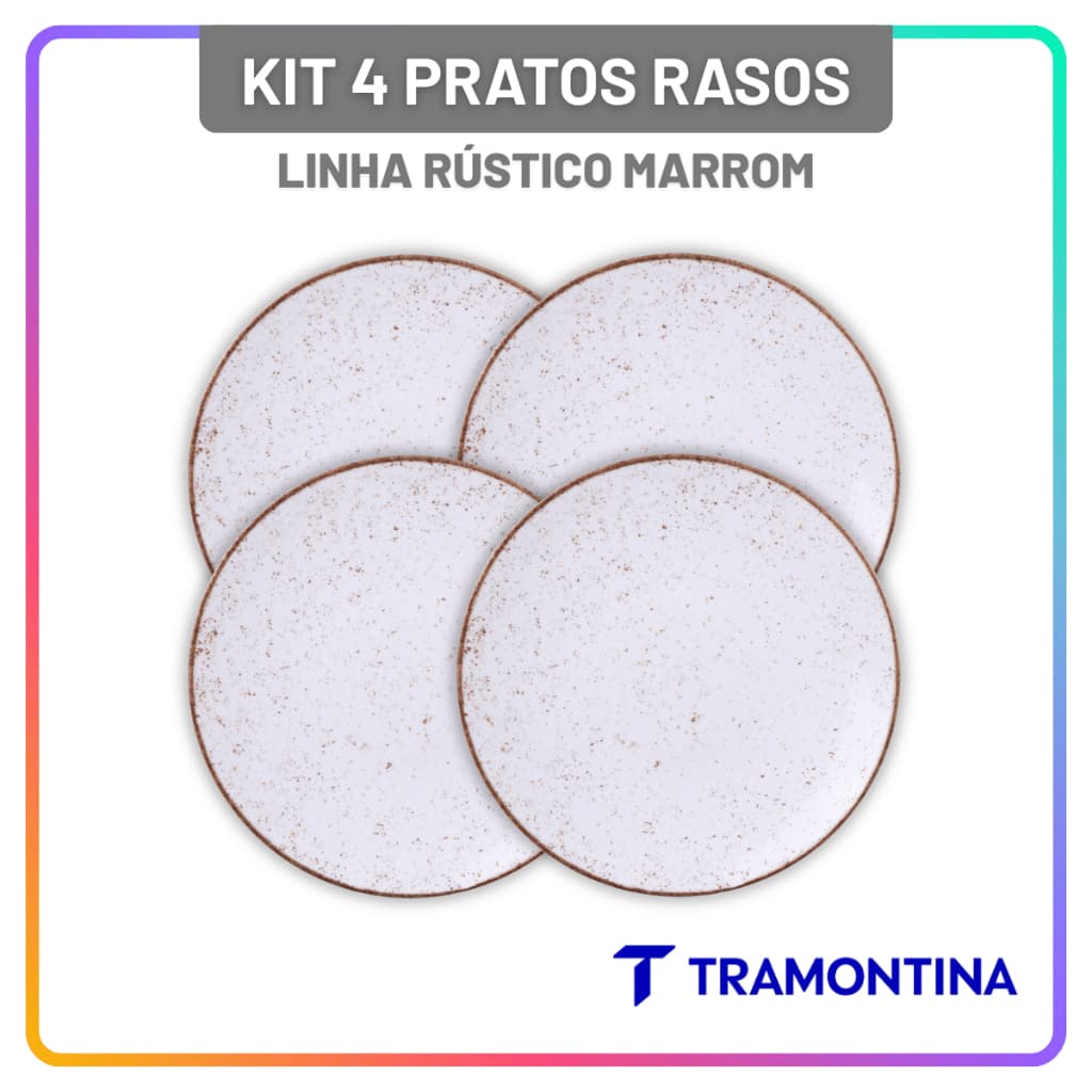 Jogo de Pratos Rasos Tramontina 25 cm Rústico Marrom Porcelana Decorada Conjunto de Pratos 4 Peças