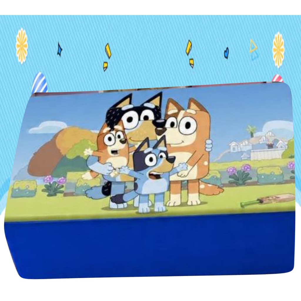Baú Puff Organizador Infantil Bluey Guarda Brinquedos Decoração Assento