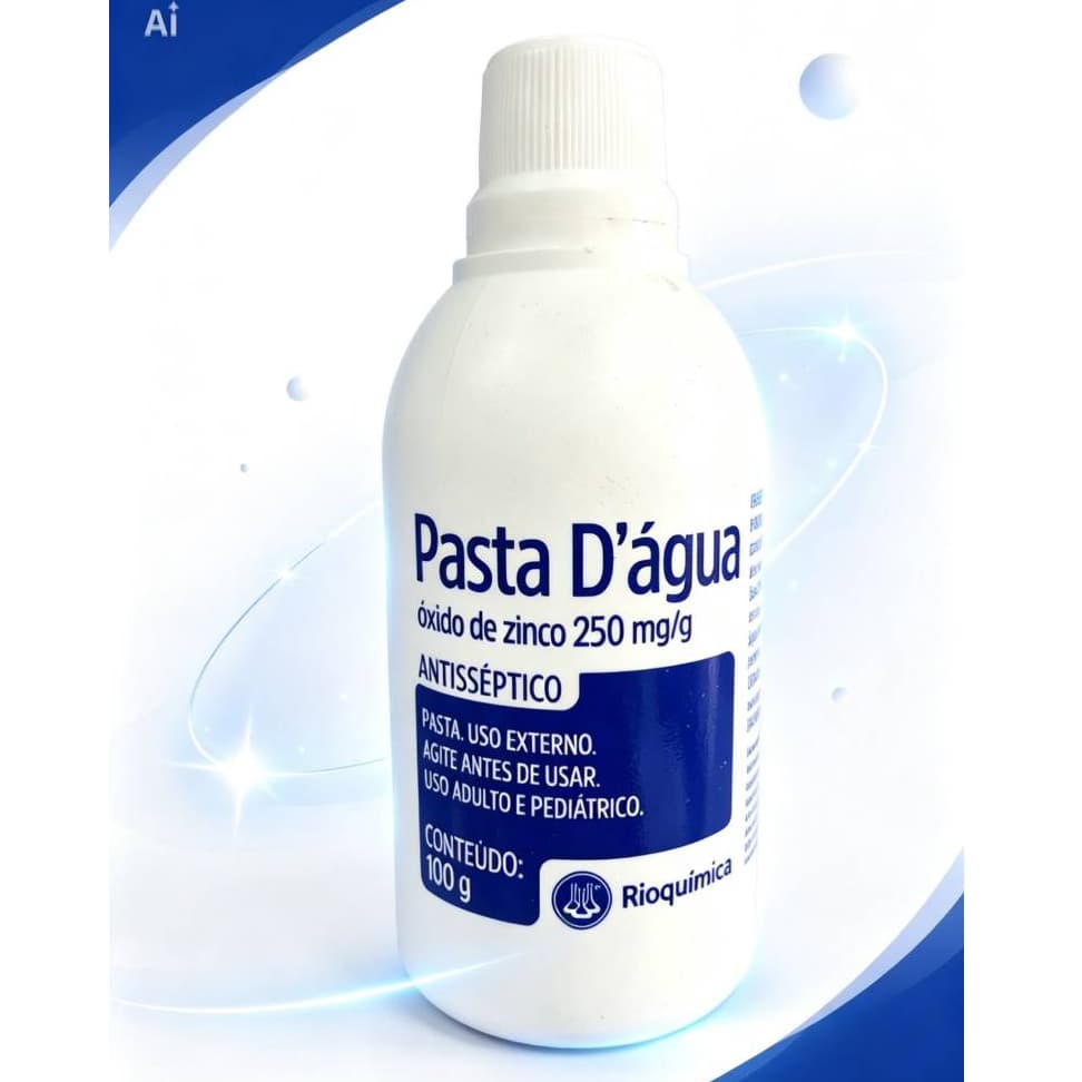 PASTA D'AGUA 100ML OXIDO DE ZINCO RIOQUIMICA PARA QUEIMADURAS, ASSADURAS, IRRITAÇÕES NA PELE