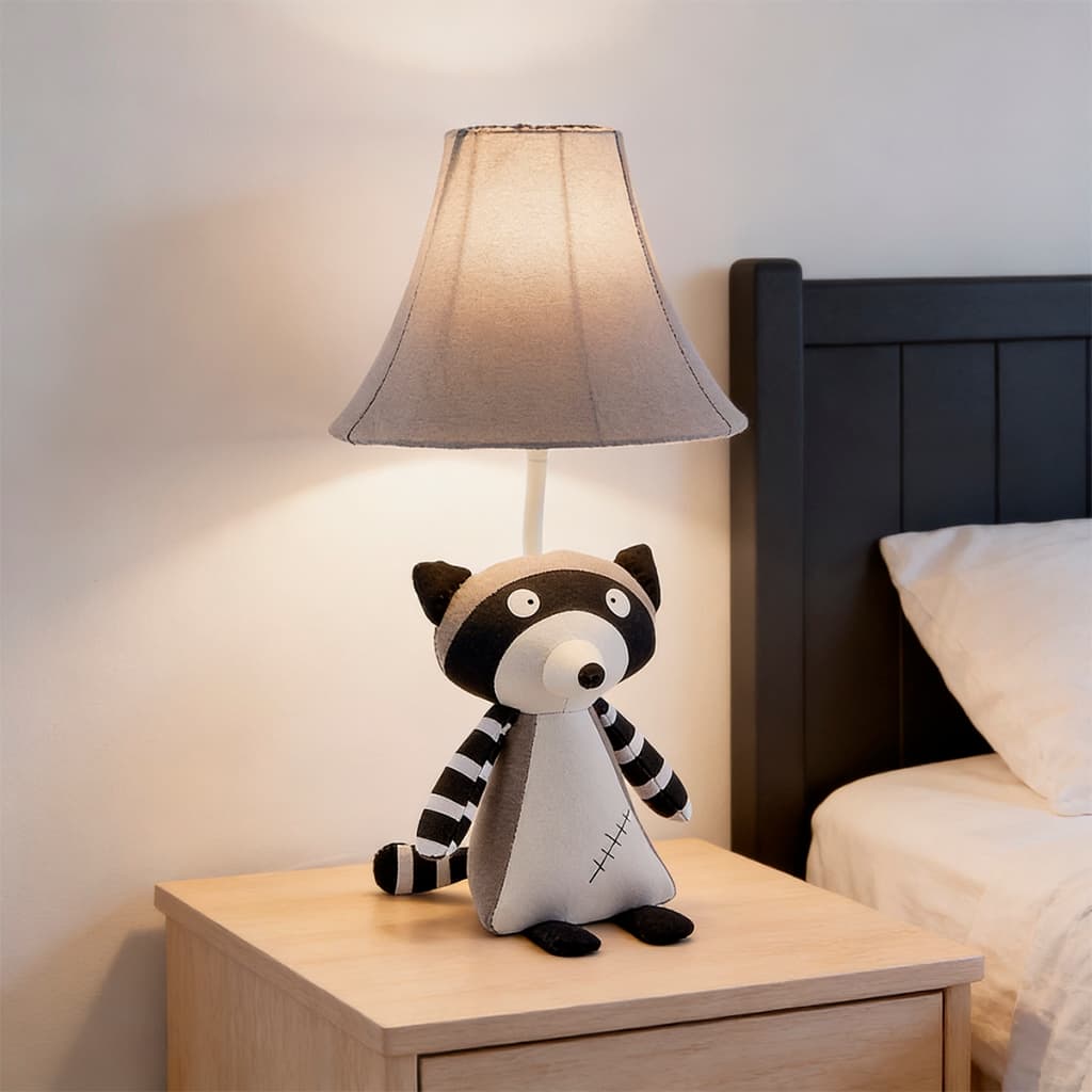 Luminária Infantil Guaxinim Pelúcia Abajur Quarto Bebê Criança Luz Noturna Decorativo