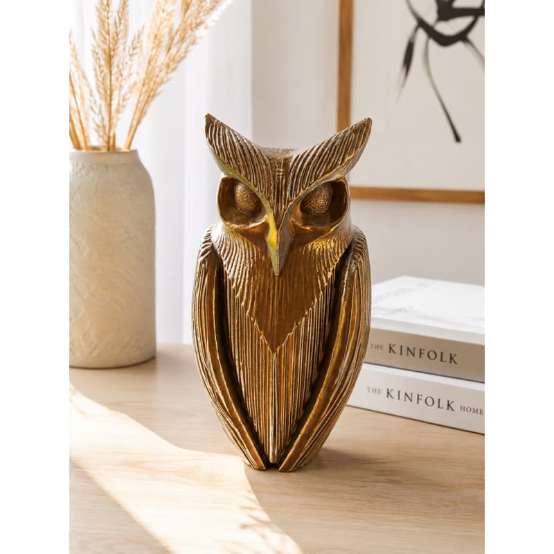 Coruja Decorativa Cor Bronze bicolor 15cm Estátua de Sabedoria e Prosperidade Decoração Moderna Elegante Luxo Premium
