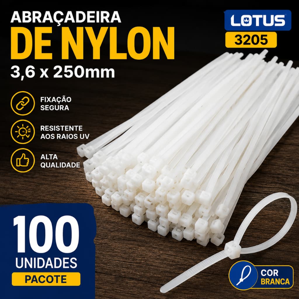 Kit 100 Abraçadeiras Nylon Enforca Gato 3,6x250 Lotus | 3205