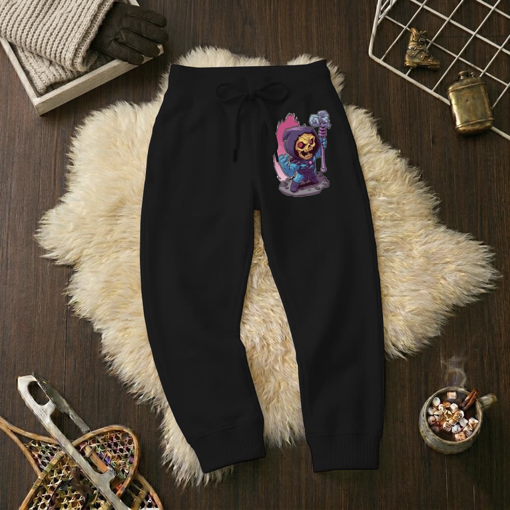Calças Infantil Jogger Moletom Estampada He-Man Caveira Punho Flanelado Wide Leg Tamanho 6 16