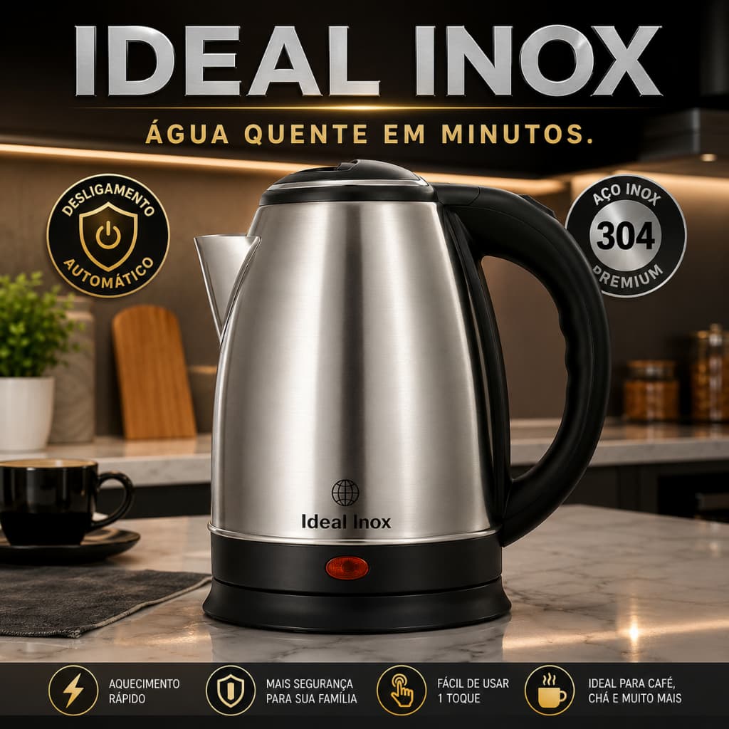 Chaleira Elétrica Ideal Inox 1,8L 1500Watts 220vRápida Eficiente Desligamento automático Base 360°