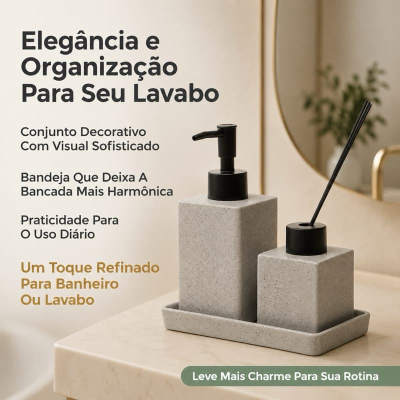 Kit Banheiro + Difusor Aromatizador Lyor Granilite Kit 3 Peças Cerâmica " Envio Imediato "