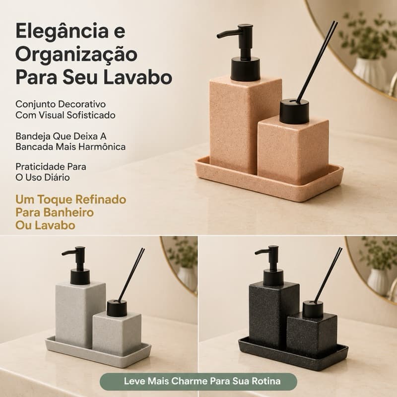Kit Difusor Aromatizador + Lavabo Banheiro Lyor Granilite Kit 3 Peças Cerâmica " Envio Imediato "