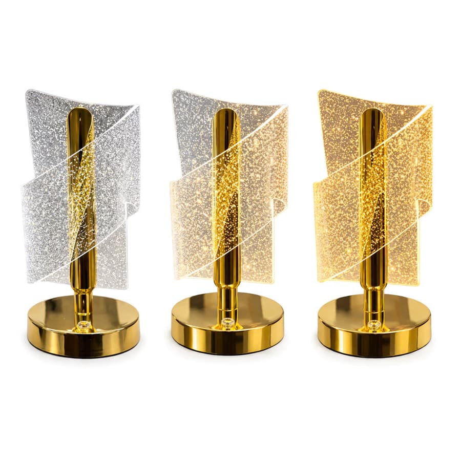 Luminária De Mesa Para Quarto Sala Abajur Moderno Dourado Acrílico Iluminado LED 3 Cores Em 1