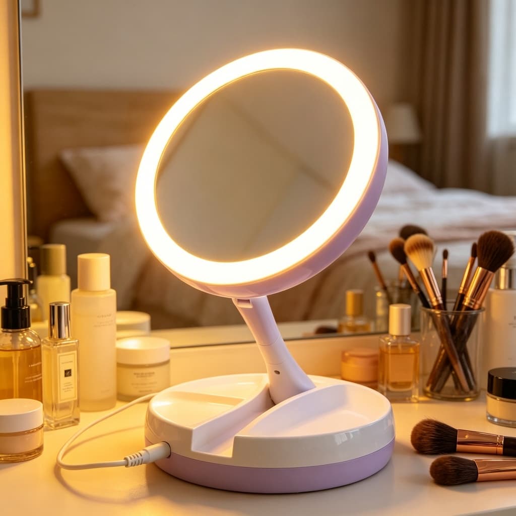 Espelho com Led De Mesa Com Aumento 10x Led luz Dobravel Para Maquiagem Pronta Entrega
