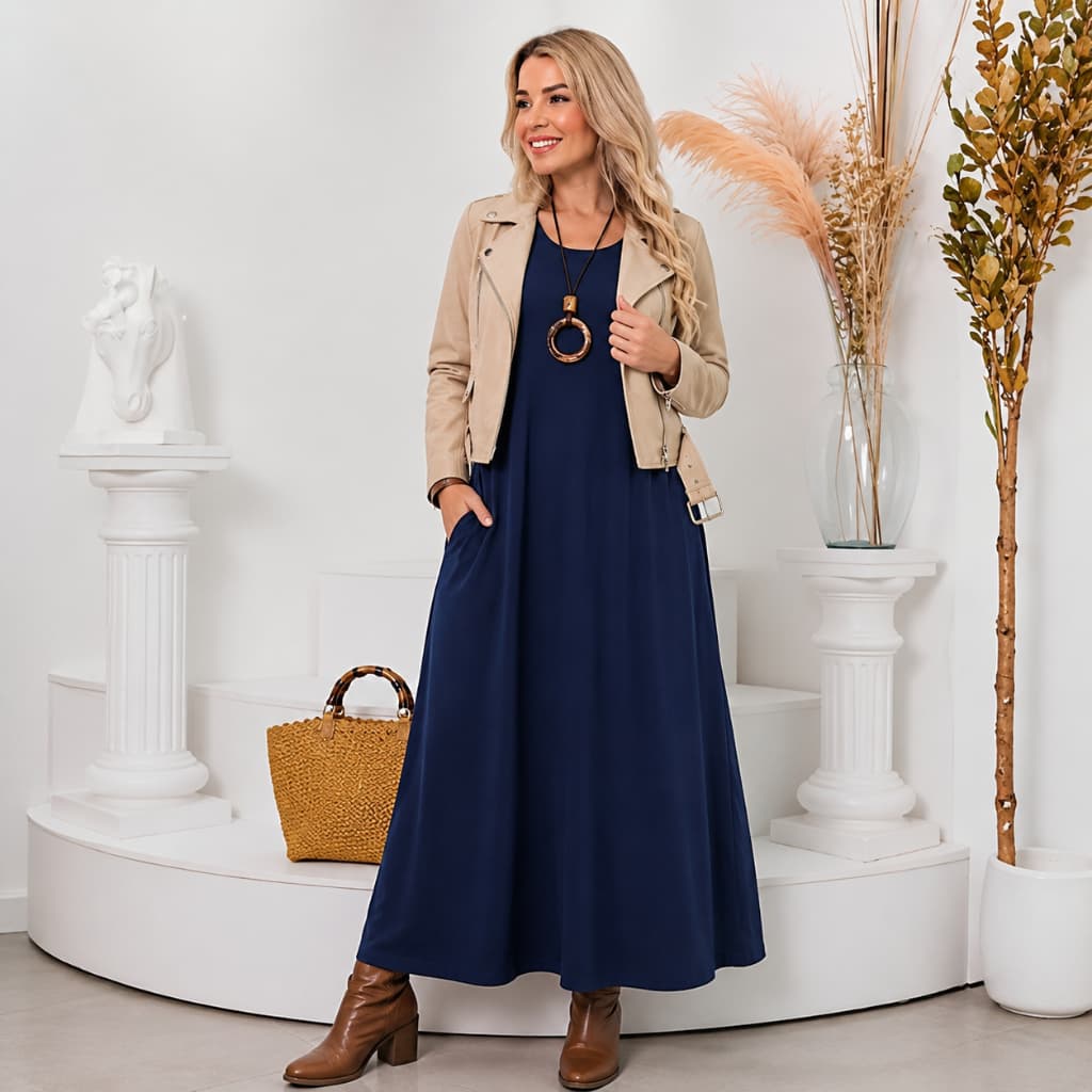 Vestido Feminino Longo Malha Leve e Confortável Casual Versátil Outono Inverno 2026 - 506