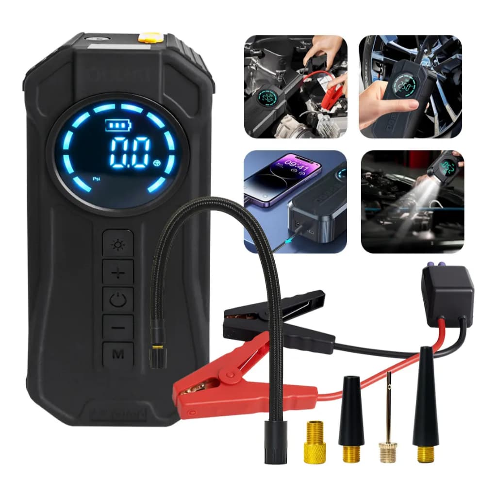 Bomba de Ar Portatil Compressor Inflator Multi-função 4 em 1 PowerBank 8kmah Bateria Calibrador de Carro Auto Pneu VIVA