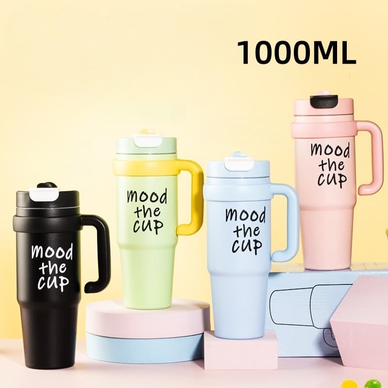 Copo Térmico 1000ml com Alça e Canudo | Aço Inoxidável 316, Anti-Vazamento