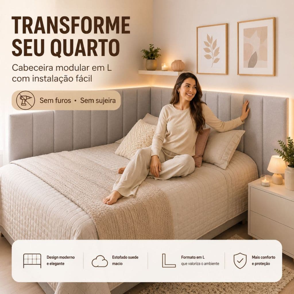 Cabeceiras de Cama Box Retangular Estofada Modulada KIT Formato em L