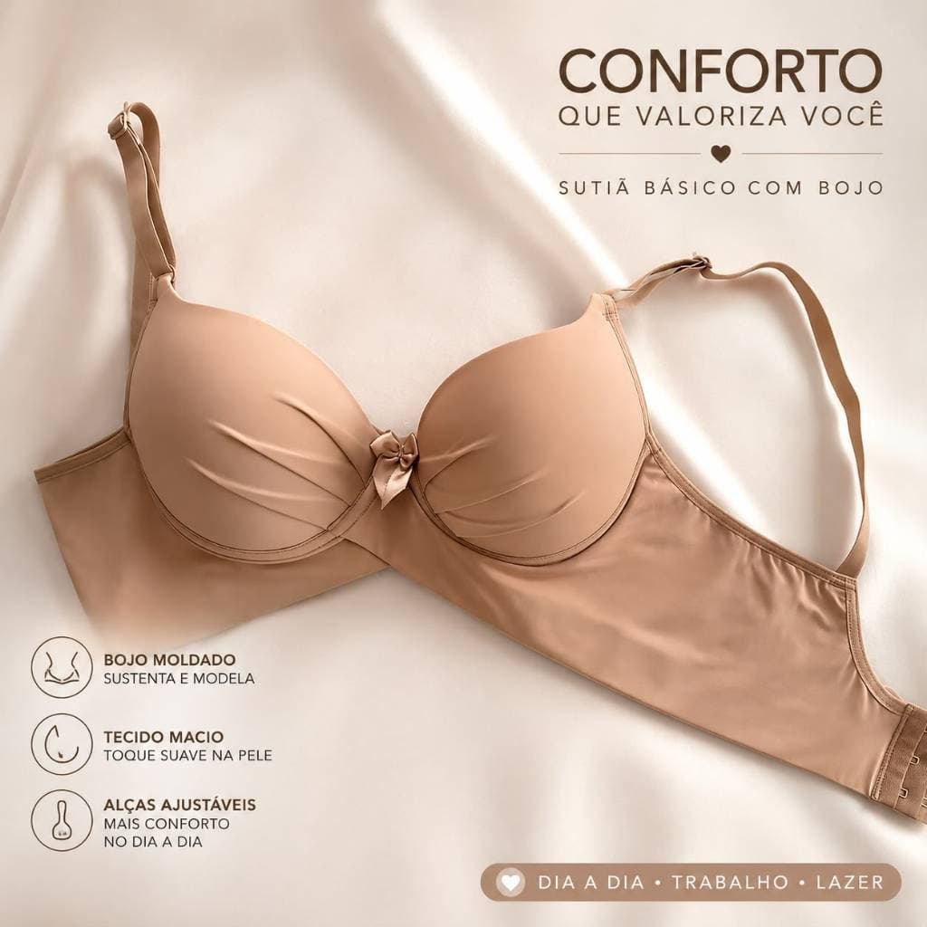 Sutiã Reforçado Bojo Frente Cruzada com Aro Plus Size Confortável Costas Tecido Duplo