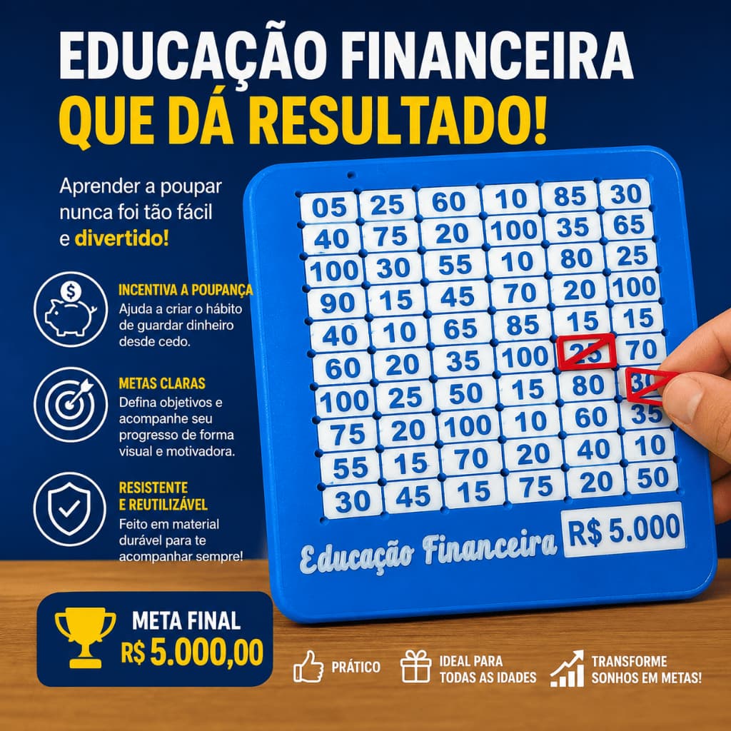 Desafio Educação Financeira R5.000 | Quadro para Poupar Dinheiro Reutilizável