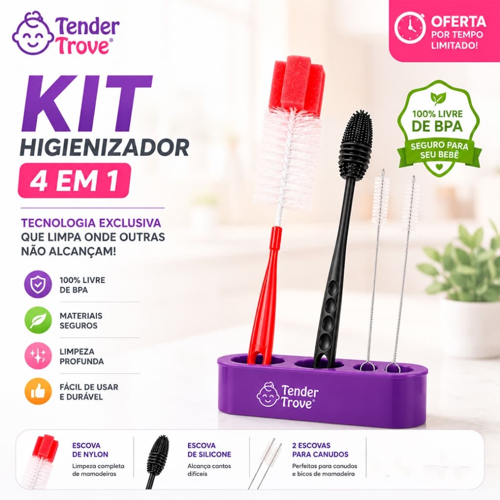 Higiene Perfeita com Kit Tender Trove 🧼 — Escovas de Silicone e Nylon para Limpeza Completa e Segura