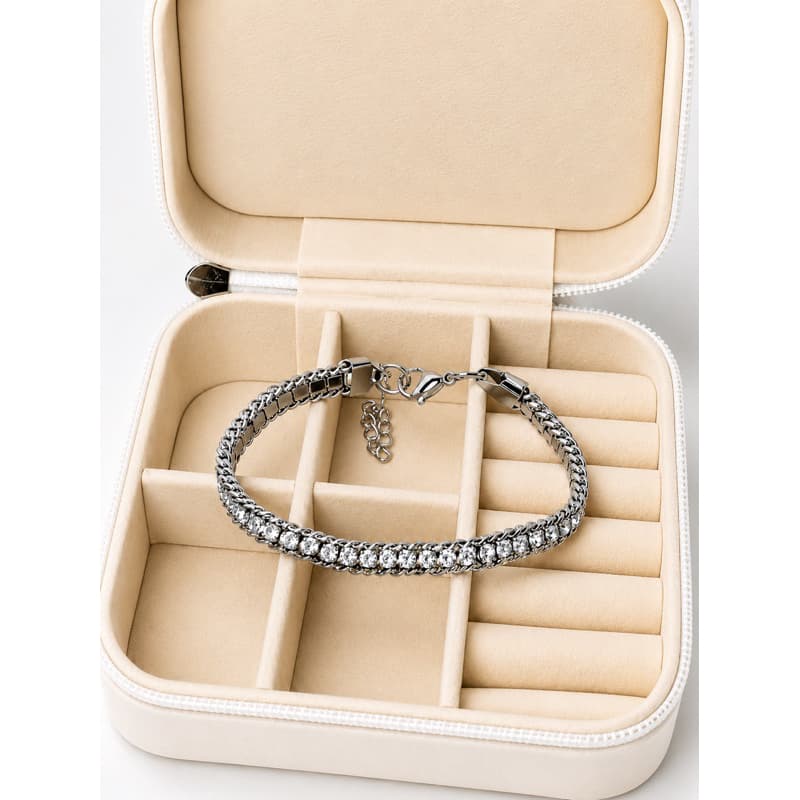 Pulseira feminina lacraia e riviera em aço inoxidavel com zircônia