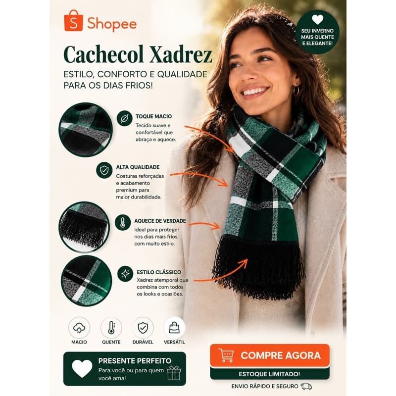 Cachecol Unissex de Inverno Soft Premium Macio, Quentinho e Confortável