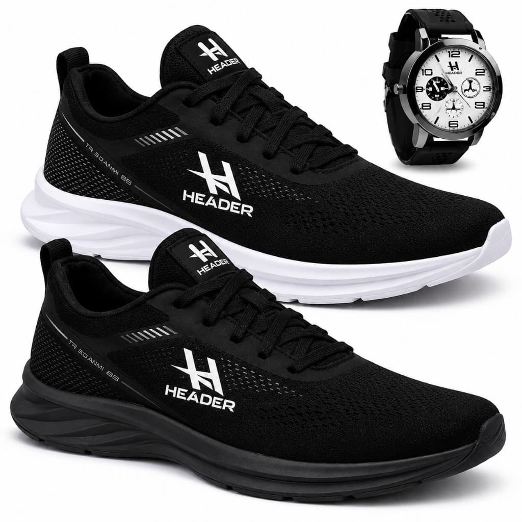kit Tenis Masulino Run casual academia leve e confortavel + relogio