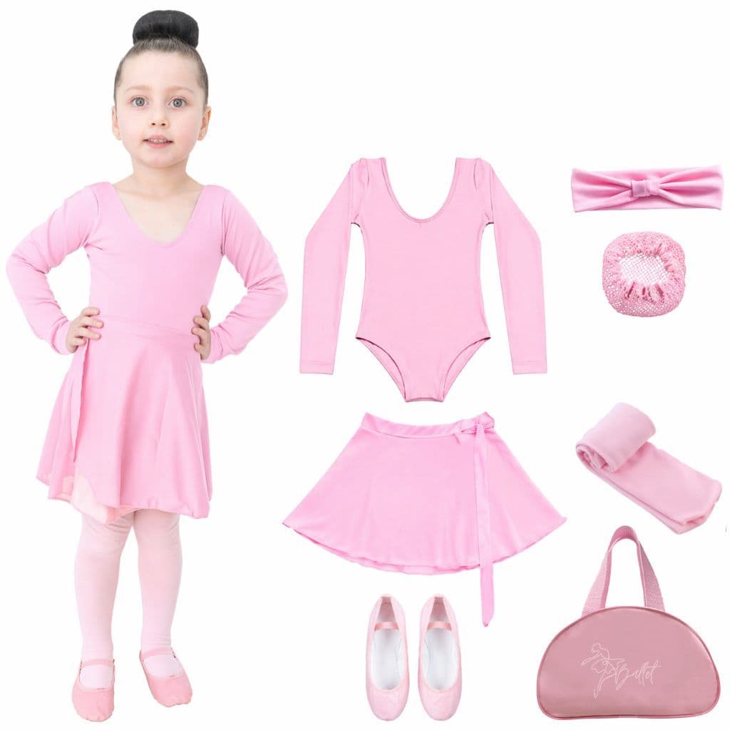 Uniforme Ballet Clássico Infantil Rosa Com Bolsa 7 Itens