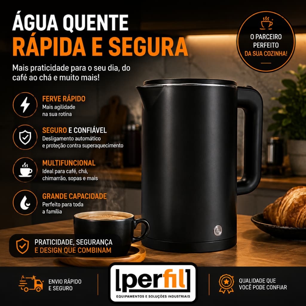 Chaleira Elétrica Chaleira Agratto Chaleira 1,8L 220V Preta Dupla Camada Inox Automática
