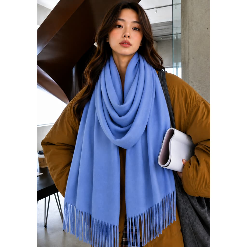 Cachecol Liso Feminino Azul Lenço Médio Pashmina Echarpe Masculino Unissex Para Frio Inverno Adulto C12