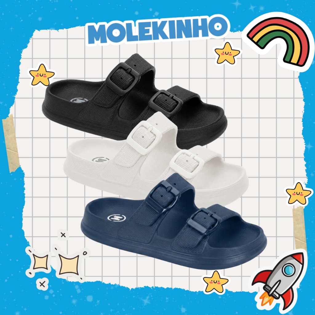 Sandália Molekinho Infantil Menino Confortável Básica Dia a Dia Fecho Ajustável Original