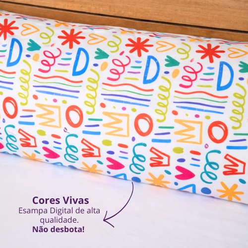 Fronha Travesseiro de Corpo Estampada Fofuxão Capa Protetora 146x46 com Zíper Macia Descanso Gestante