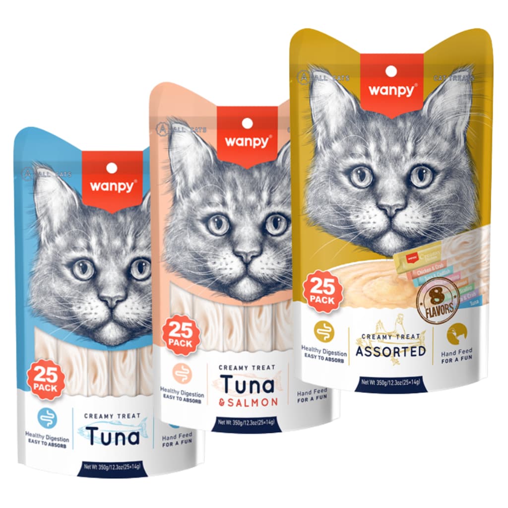 Petisco Para Gatos Wanpy Creamy Truly Sabores Sachê Tubos Sortido, Atum, Frango - 5un/25un