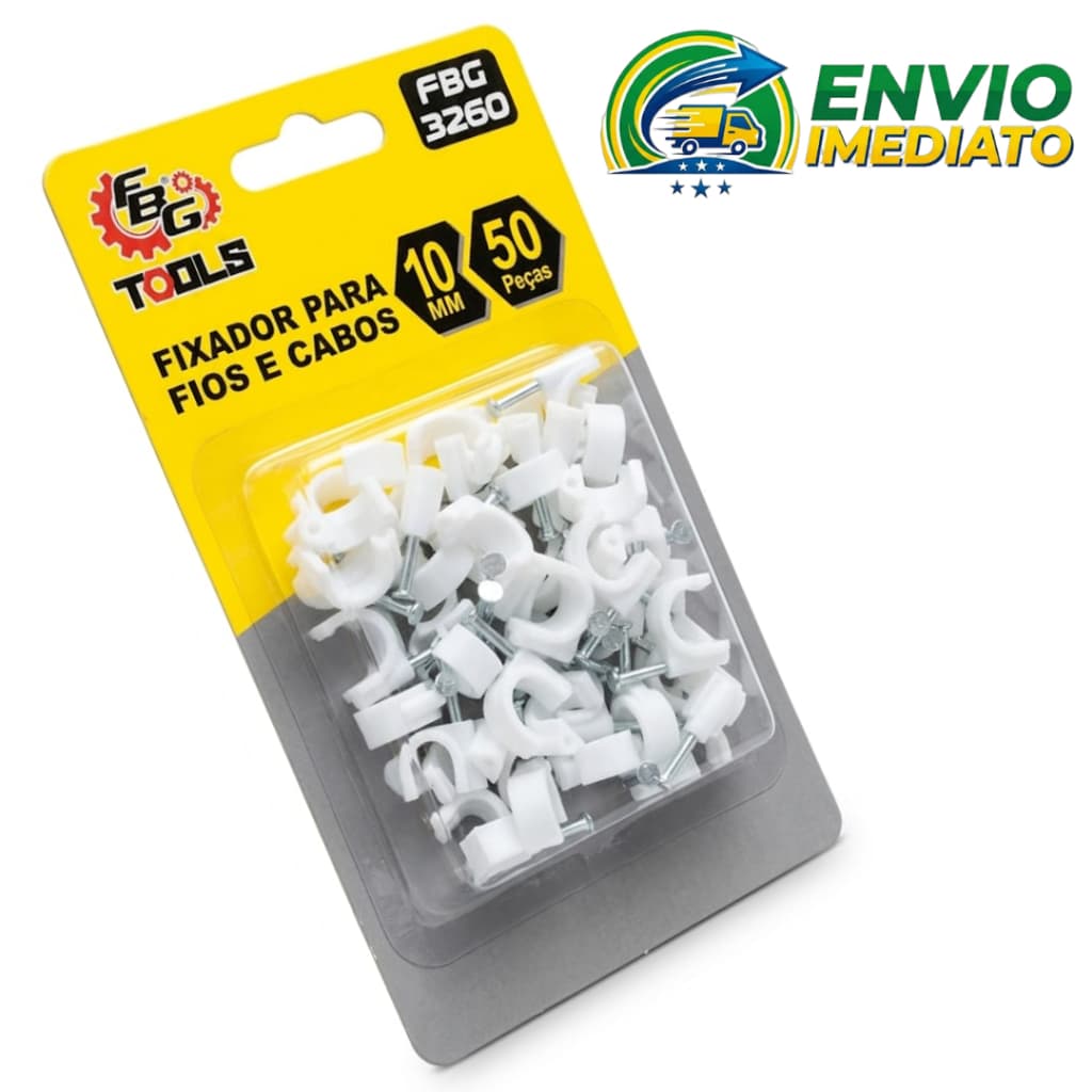 Kit C/ 50 Fixador 10mm P/ Fixar Cabos Fios Parede Grampo