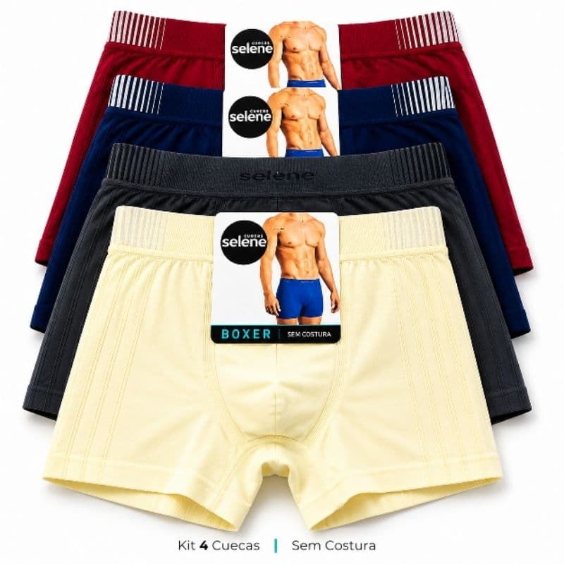 Kit 4 Cuecas Boxer Selene Masculina Sem Costura confortável Original