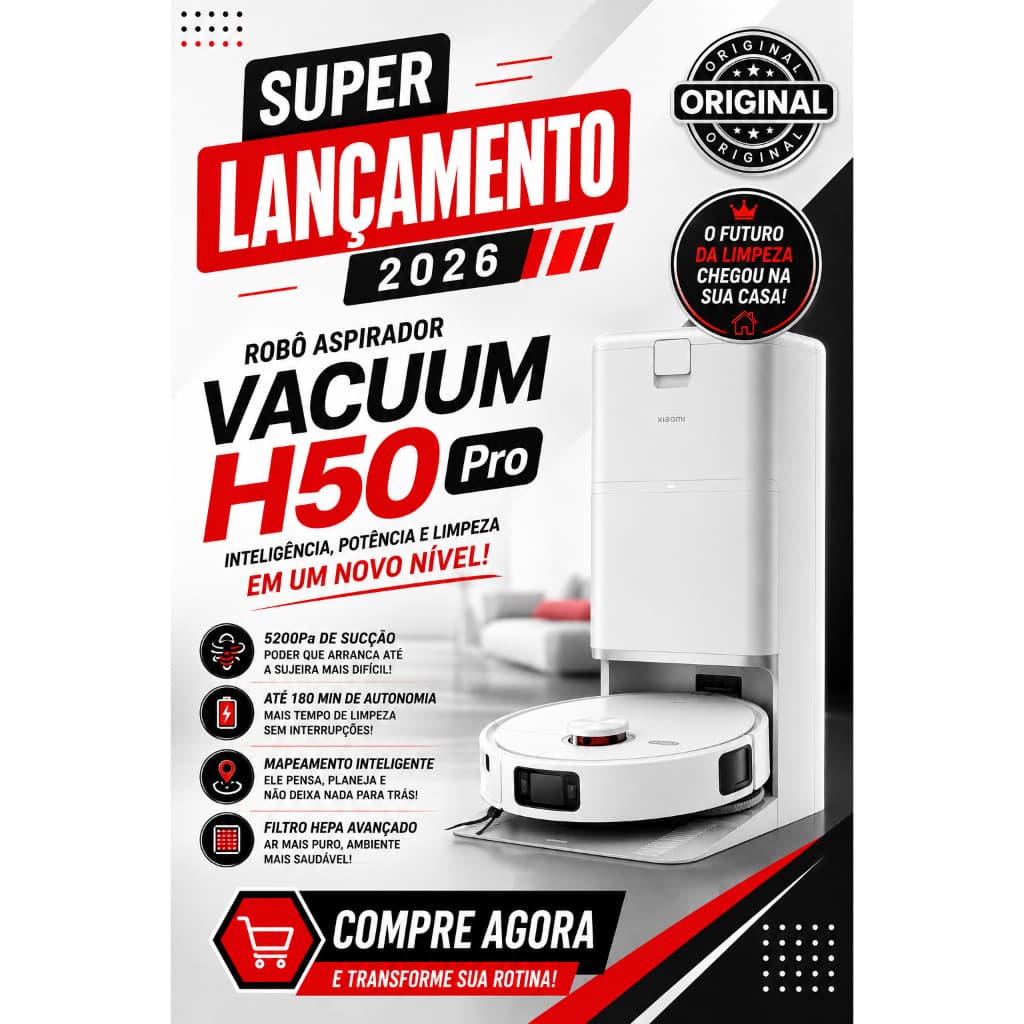 Robô Aspirador H50 Pro 15000Pa | Lava e Aspira | Mop Giratório | Estação Autolimpante Inteligente