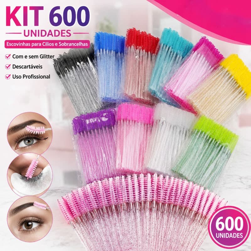 KIT 600 unidades escovinhas com glitter e sem Glitter Extensão de Cílios e sobrancelha--GUI ANA