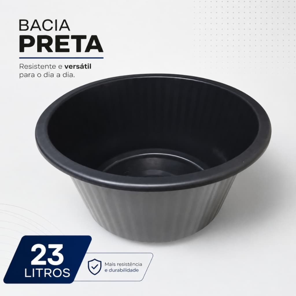 Kit 4 Bacia Plastica Grande 23 Litros Preta Reforçada Lavar Roupa Tanque Multiuso Casa