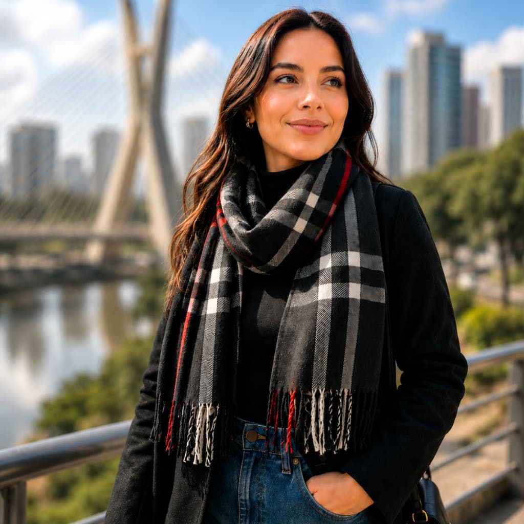 Cachecol Feminino Lenço Pashmina Echarpe Para Frio Inverno Casual Elegante Com Franjas Unissex 170x30cm  Confortável