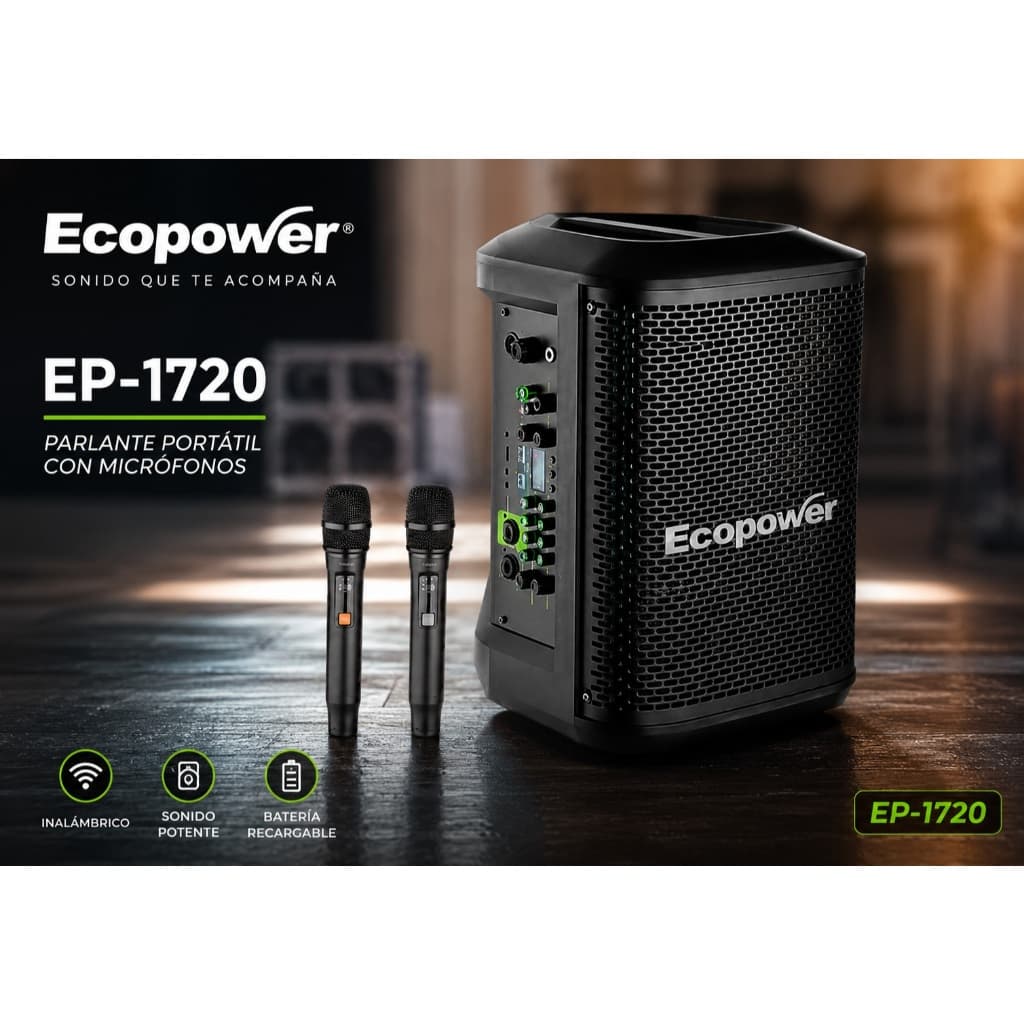Caixa Som Ecopower Ep-1720 Bluetooth Forte + 2 Mic Led Rgb Preto