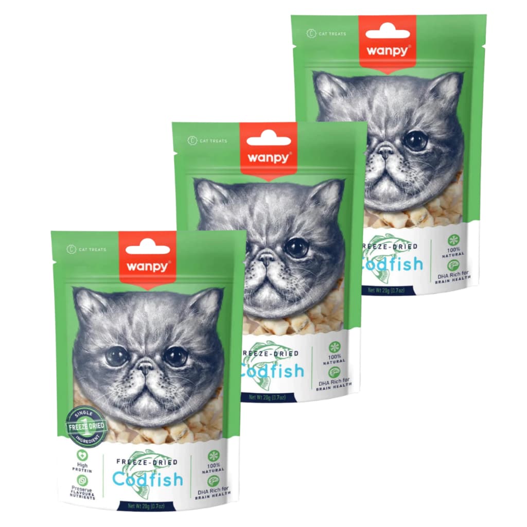 Petisco Wanpy Freeze Dried Para Gato Sabor Bacalhau 20g Com 3/2/1 Unidades