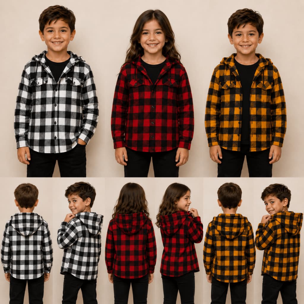 Camisa Blusa Xadrez Festa Junina Infantil Com Capuz Menino Menina Flanelada Tam 6 ao 14