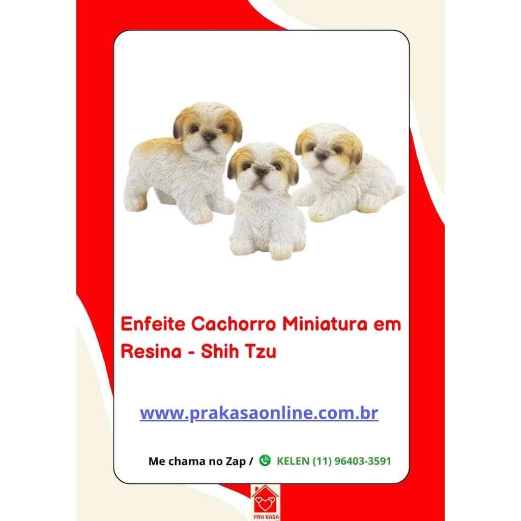 Enfeite Cachorro Miniatura em Resina - Shih Tzu