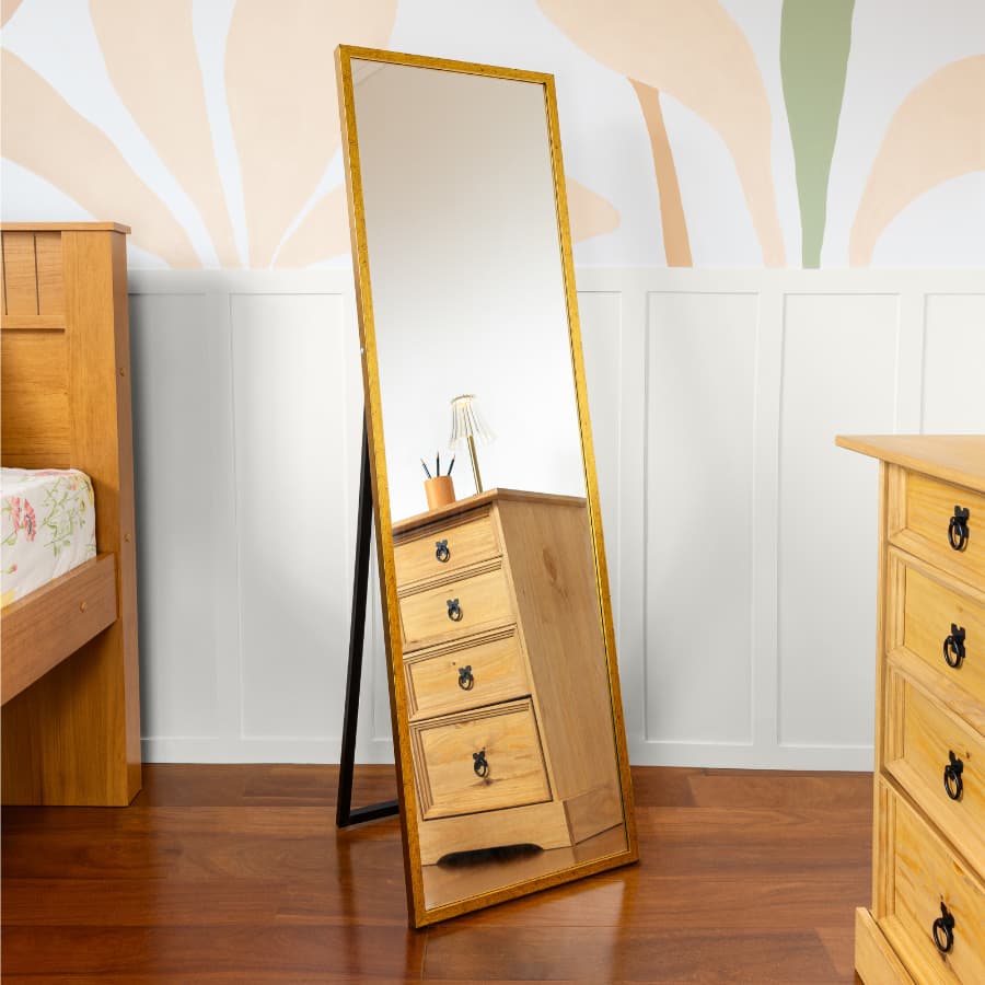 Espelho de Chão Corpo Inteiro 43x143 c/ Suporte Moldura Decorativa Quarto Closet Sala Triax Espelhos