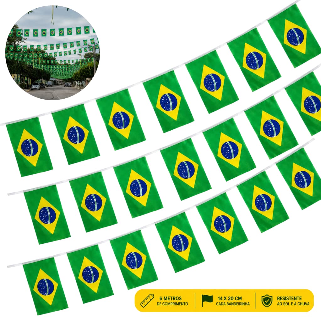 Bandeirinhas Varal Brasil 6 Metros Tecido Bandeiras Copa do Mundo Kit