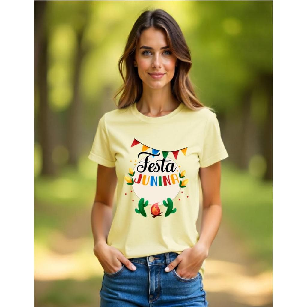 Bella Gis Camiseta Personalizada  Amarela Festa Junina Roupa Arraial Quermesse São João Quadrilha