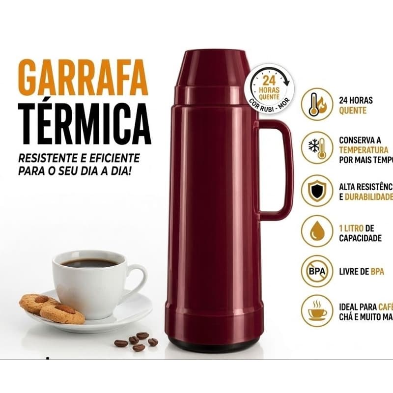Garrafa térmica café mor 1 litro cor vinho