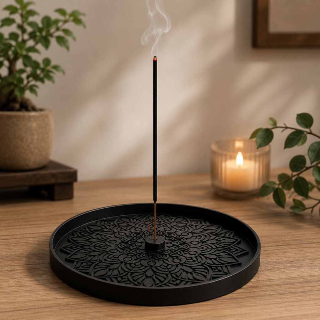 Porta Incenso Flor Mandala Decorativo para Varetas | Incensário de Mesa com Coletor de Cinzas, Decoração para Casa, Sala