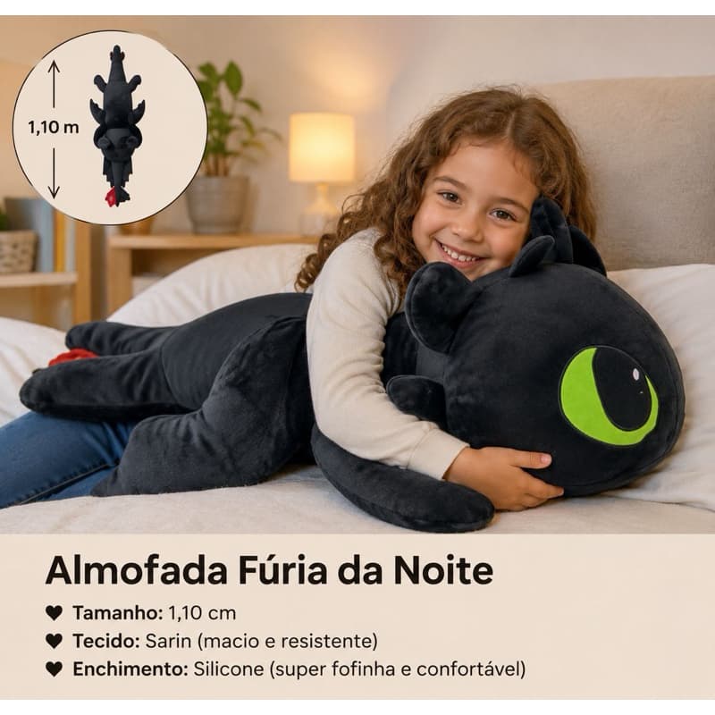 almofada Xuxao Dragão Banguela e Fúria da luz 1,10