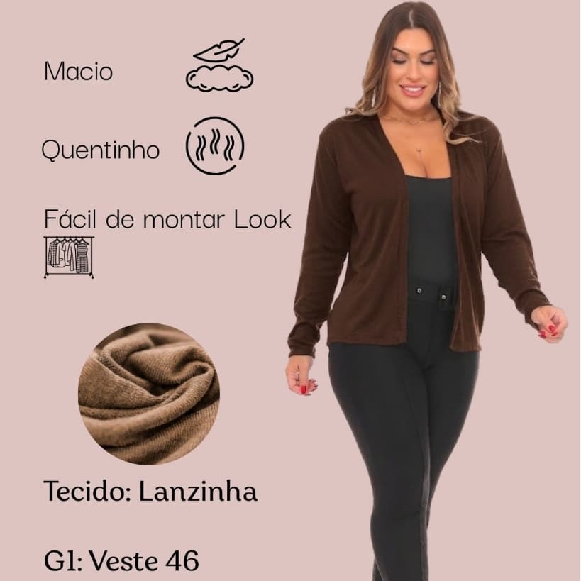Cardigan Feminino Plus Size Quentinho Cardigã Aberto Manga Longa Casaco Frio Lanzinha Kimono Aberto