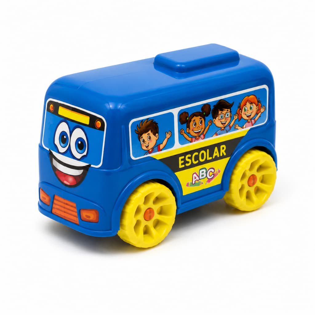 Carrinho Mini Van Ônibus Escolar Infantil Brinquedo Bebê Fazendinha Safari De Plástico